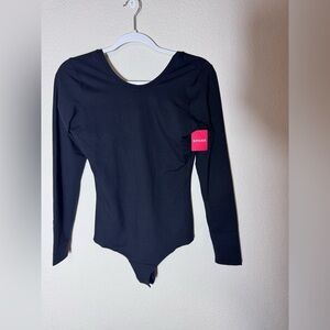 NWT Spanx Long Sleeve Scoop Neck Bodysuit Black Figure Smoothing Medium